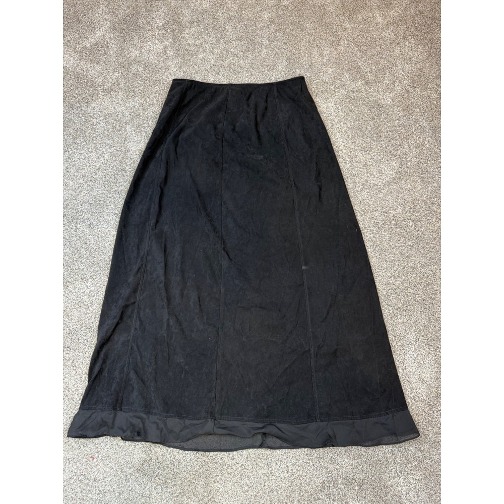 Vintage Black Faux Suede Maxi Skirt Sheer Trim Whimsigoth Academic Goth Size 12